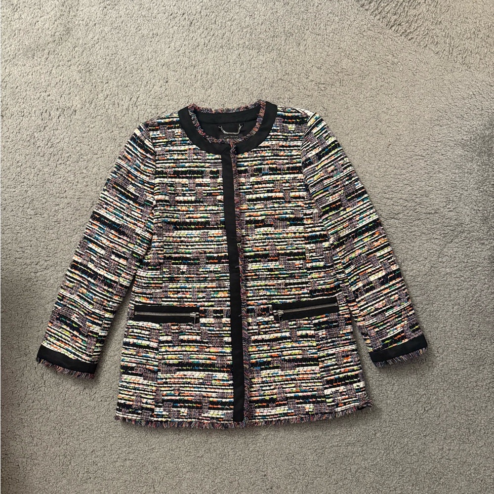 Ann Taylor Multicolor Tweed Blazer with Black Trim